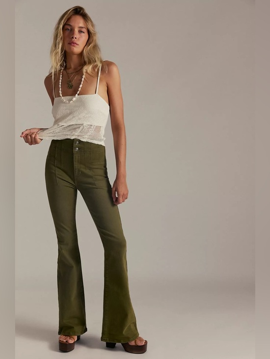 We The Free Pants - WE THE FREE Jayde Cord High Rise Flare Jeans in Deep Olive